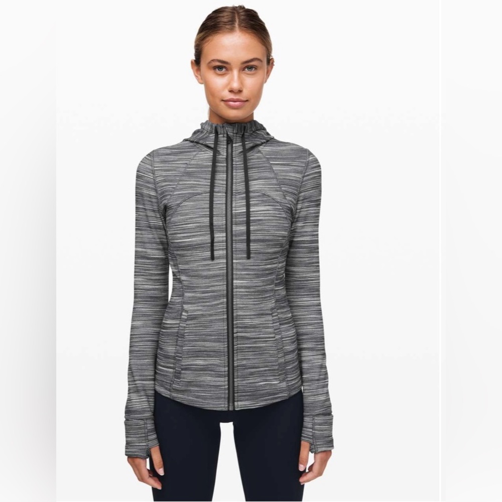 Lululemon Hooded Define Jacket Nulu Heathered Black / White / Black W4BF8S Sz 8 - Picture 1 of 6